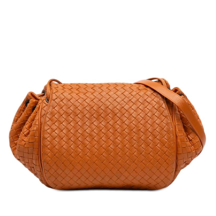 Bottega Veneta Nappa Intrecciato Flap Crossbody Orange Leather Very good condition - Front View
