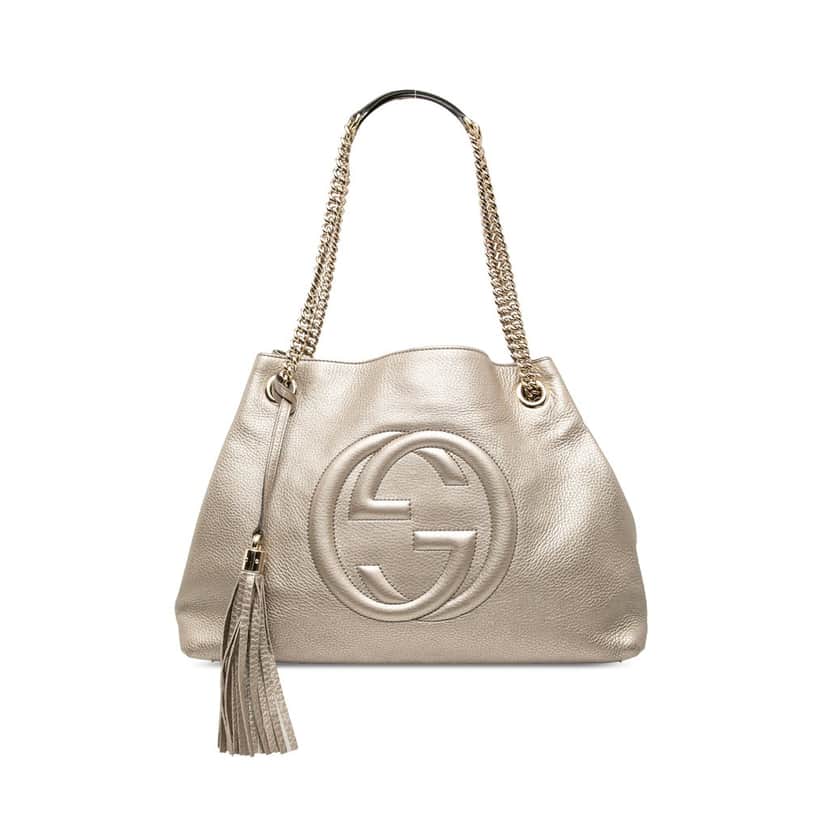 Gucci Medium Metallic Calfskin Soho Chain Tote Gold Leather Very good condition - Front View