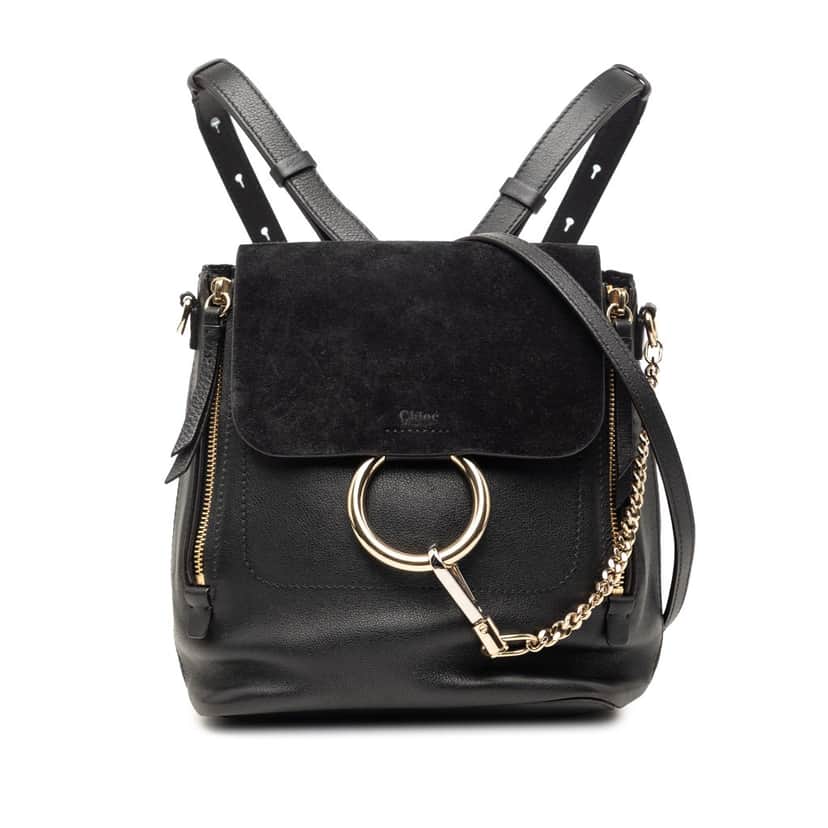 Chloé Medium Calfskin and Suede Faye Backpack Black Leather Good condition - Front View