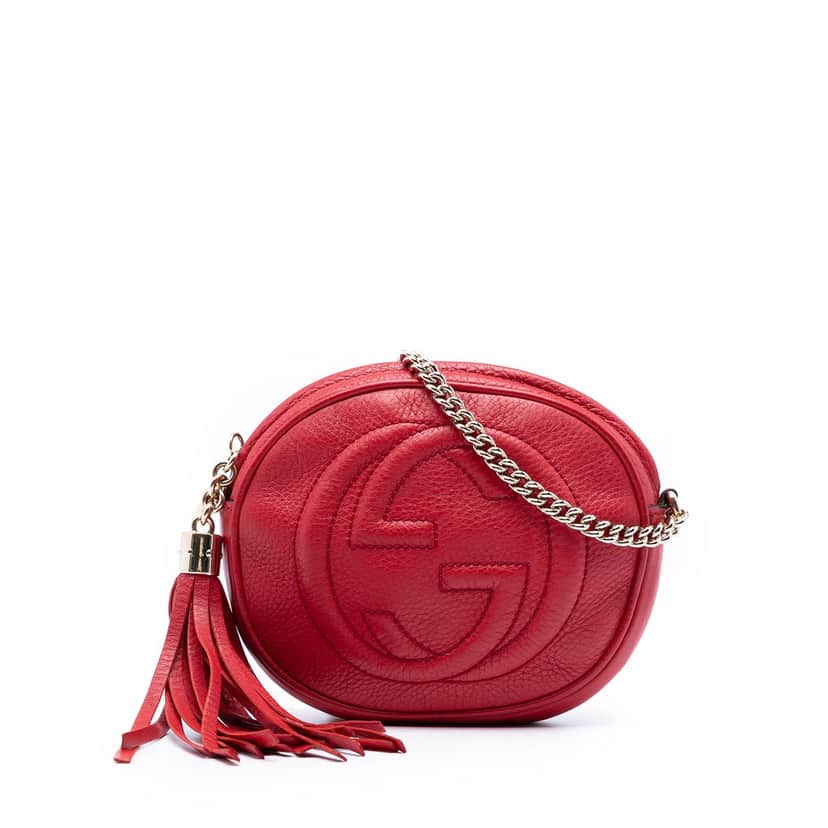 Gucci Mini Pebbled Calfskin Soho Chain Crossbody Red Leather Very good condition - Front View
