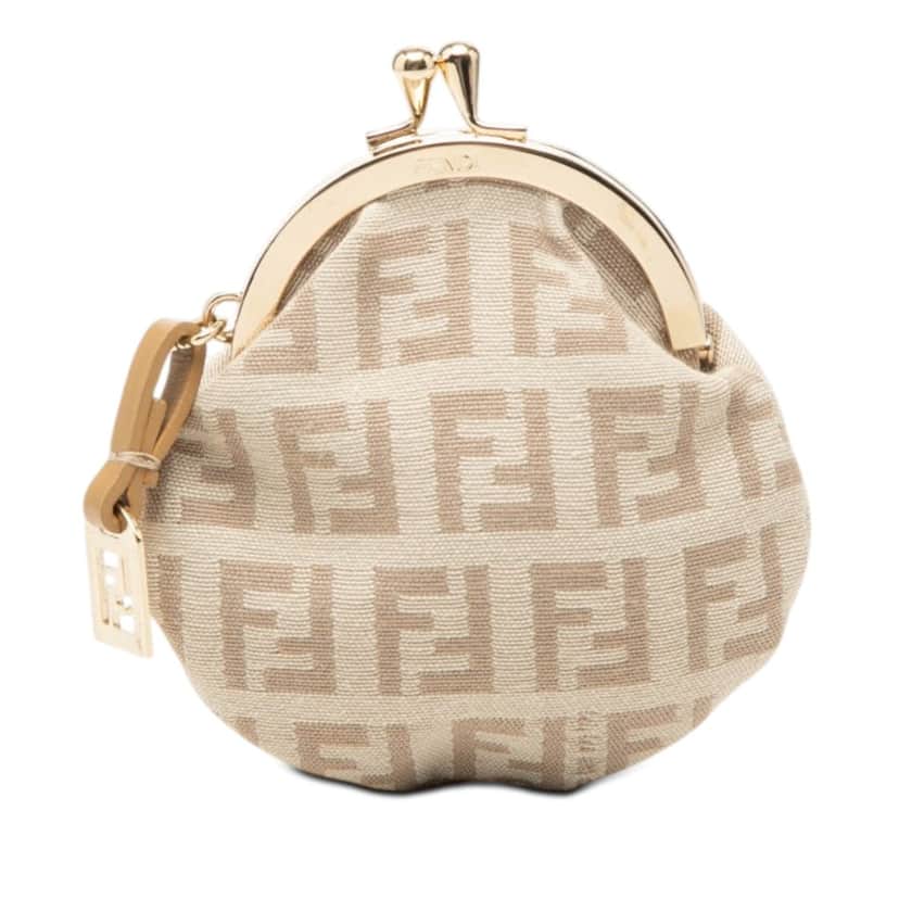 Fendi Zucchino Canvas Kiss Lock Coin Purse Beige Very good condition - Front View