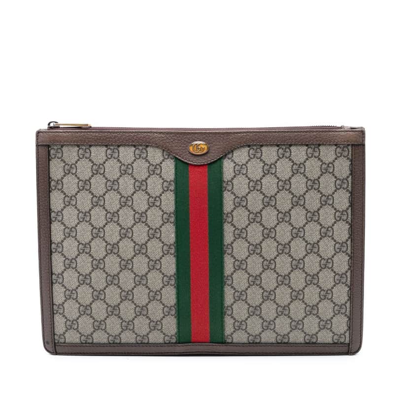 Gucci GG Supreme Ophidia Clutch Beige Very good condition - Front View