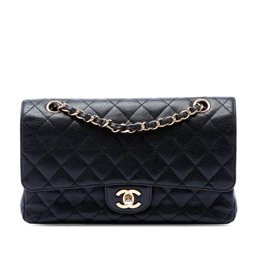 Chanel Medium Classic Caviar Double Flap Black Leather Very good condition - Front View