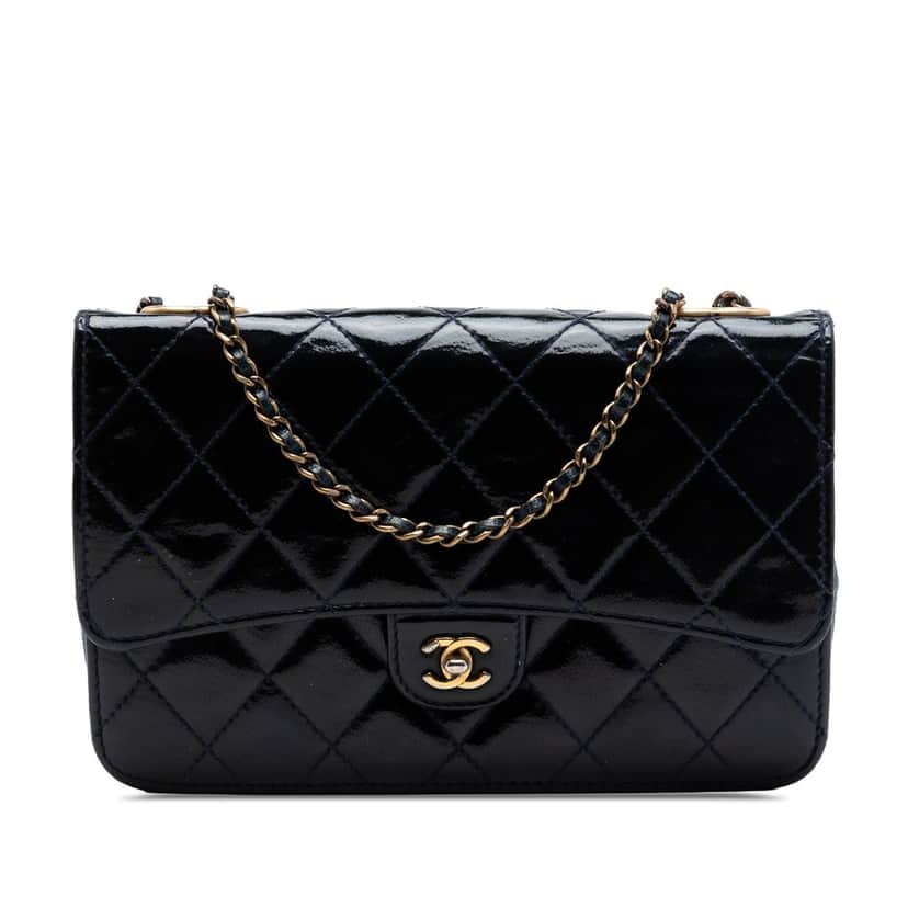 Chanel Quilted Patent and Goatskin CC Eyelet Wallet On Chain Blue Leather Very good condition - Front View
