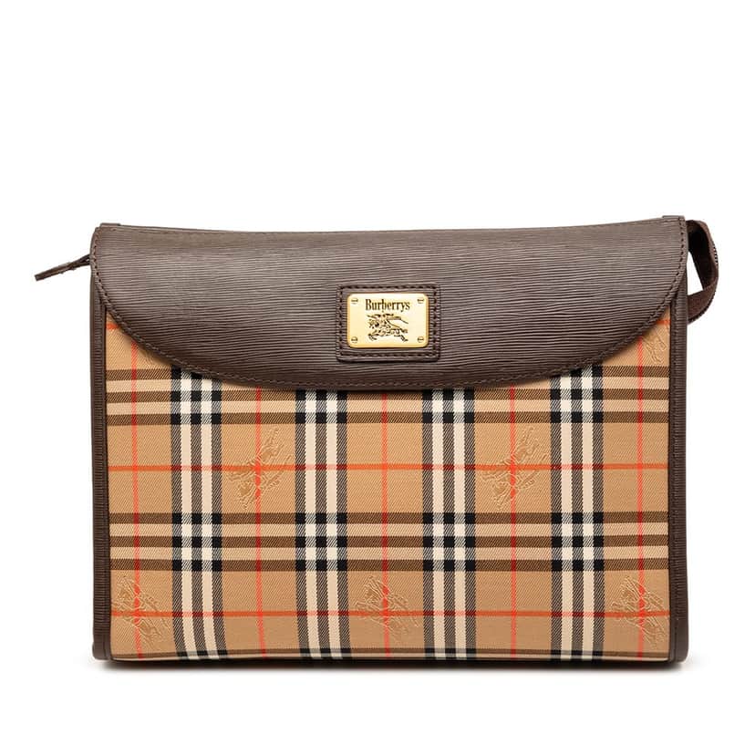 Burberry Haymarket Check Canvas Clutch Beige Good condition - Front View