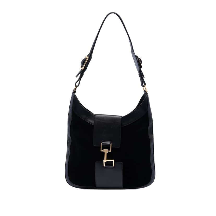 Gucci Suede Jackie Shoulder Bag Black Leather Very good condition - Front View