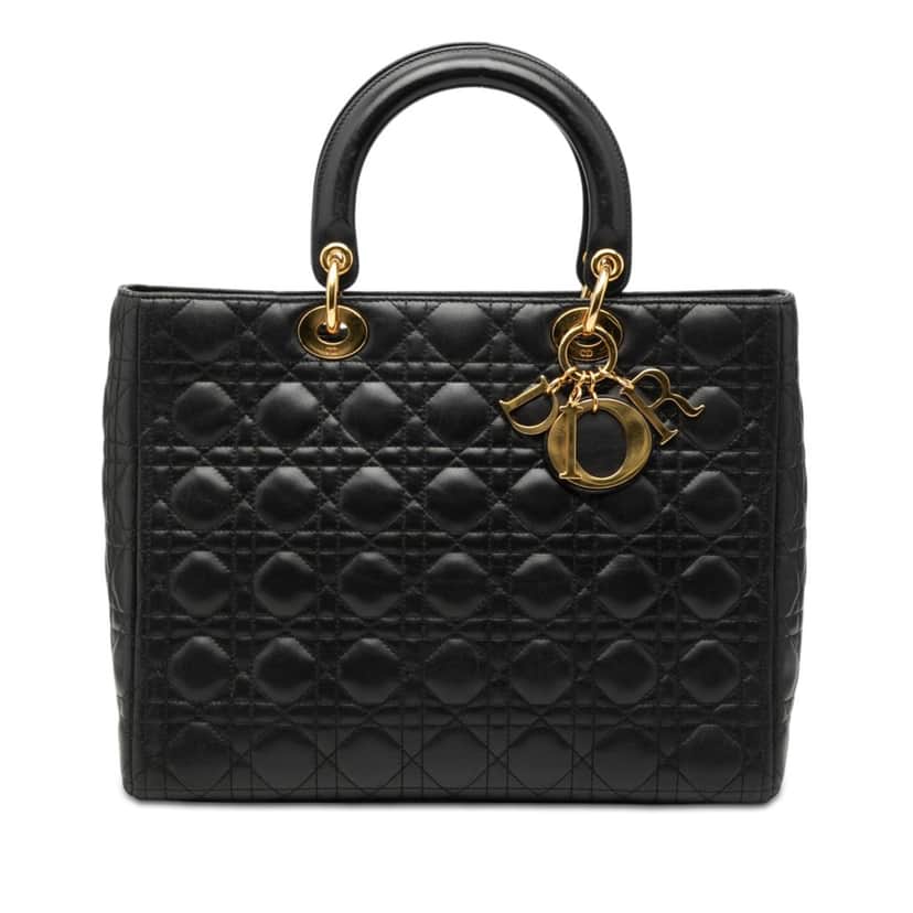 Dior Large Lambskin Cannage Lady Dior Black Leather Very good condition - Front View