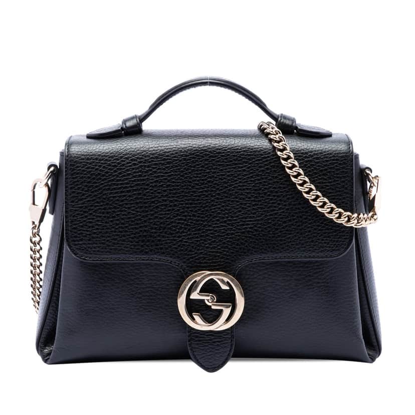 Gucci Small Dollar Calf Interlocking G Satchel Black Leather Very good condition - Front View