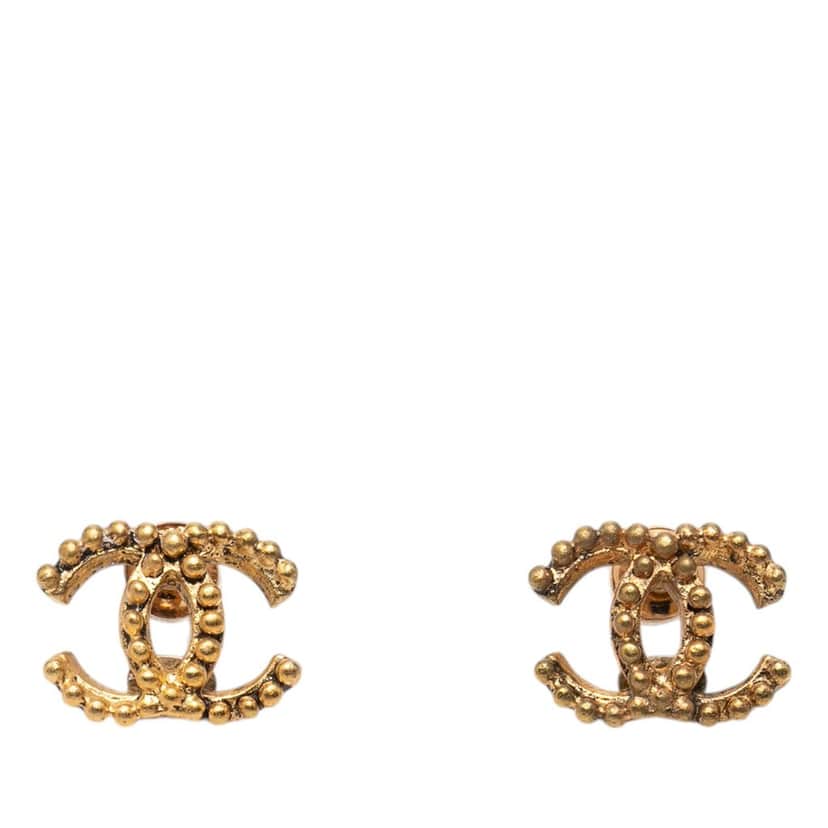 Chanel CC Gold Plated Logo Studded Push Back Earrings Gold Metal Very good condition - Front View