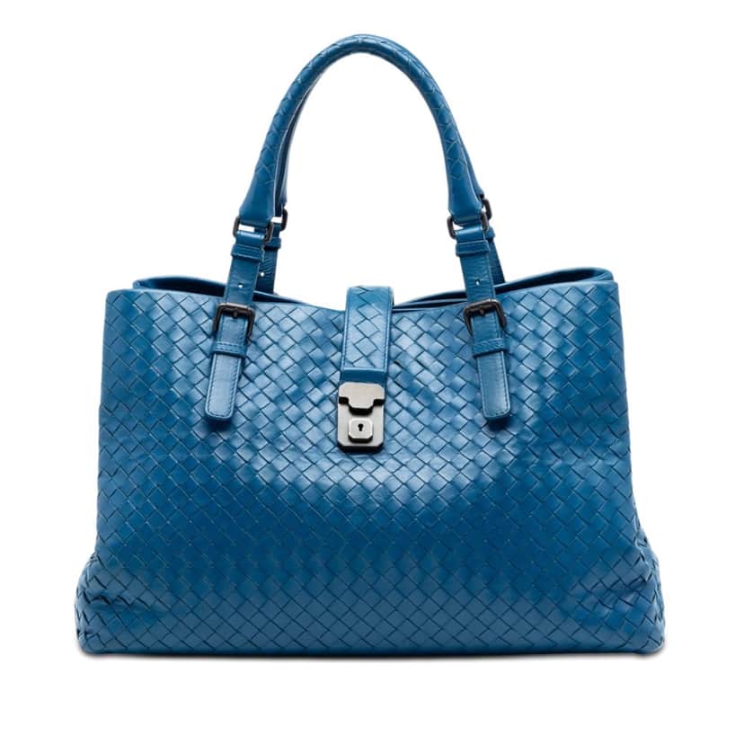 Bottega Veneta Medium Nappa Intrecciato Roma Tote Blue Leather Very good condition - Front View
