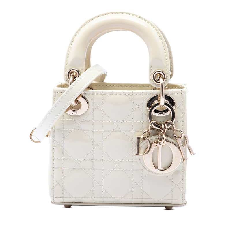 Dior Micro Patent Cannage Lady Dior White Leather Very good condition - Front View