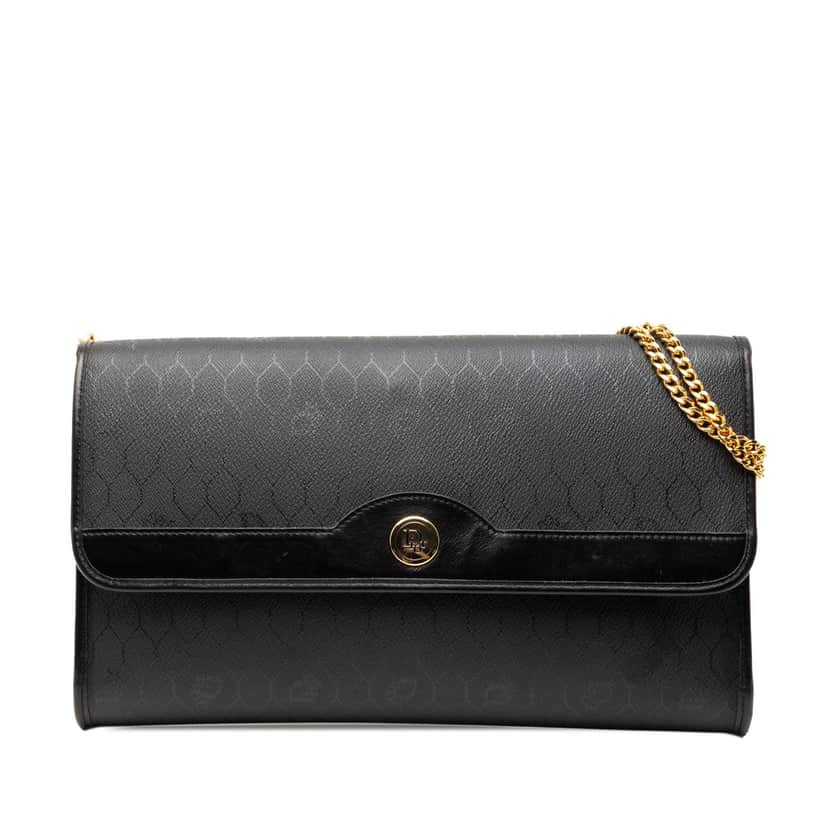 Dior Honeycomb Coated Canvas Chain Crossbody Black Very good condition - Front View