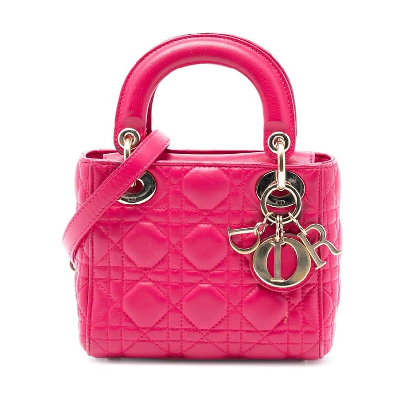Dior Mini Lambskin Cannage Lady Dior Pink Leather Very good condition - Front View