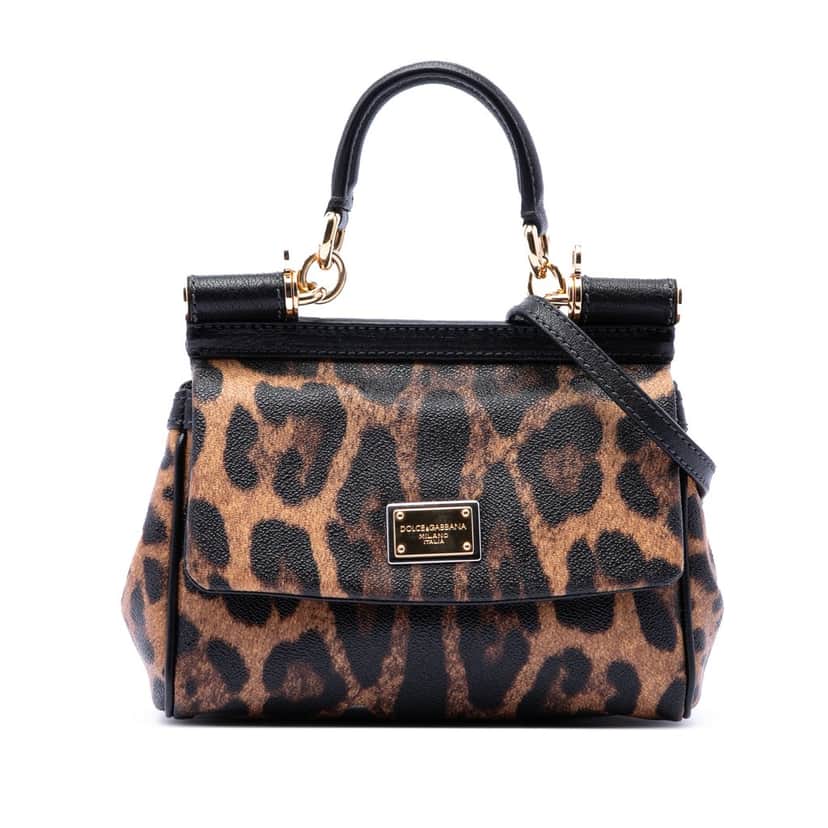 Dolce & Gabbana Mini Leopard Print Calfskin Miss Sicily Satchel Brown Leather Very good condition - Front View