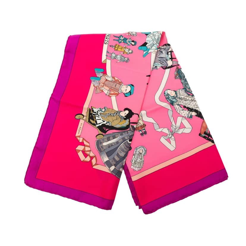 Hermès Hello Dolly Silk Scarf 90 Pink Very good condition - Front View