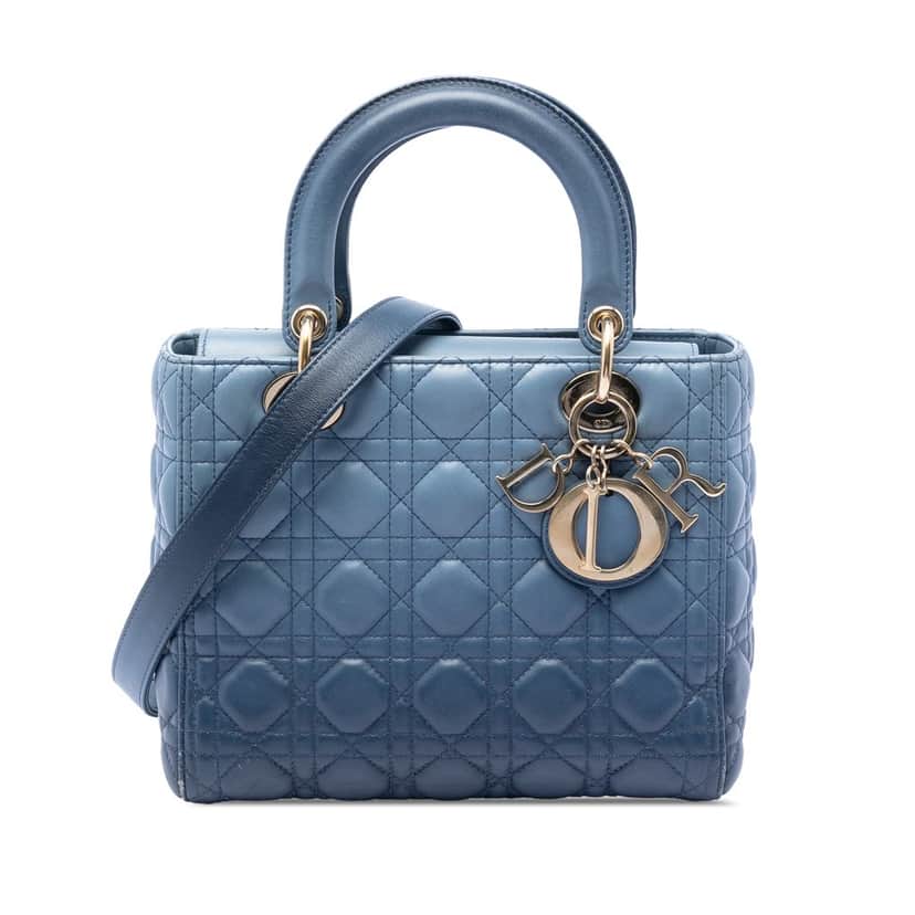 Dior Medium Ombre Lambskin Cannage Lady Dior Blue Leather Very good condition - Front View
