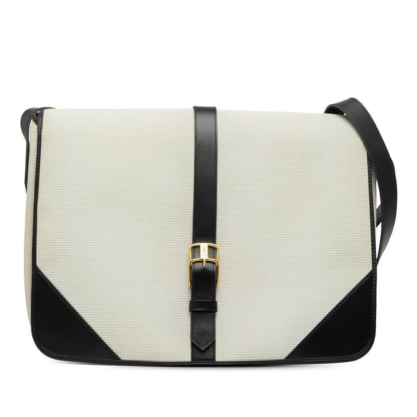 Saint Laurent Leather Trimmed Canvas Messenger Bag White Very good condition - Front View