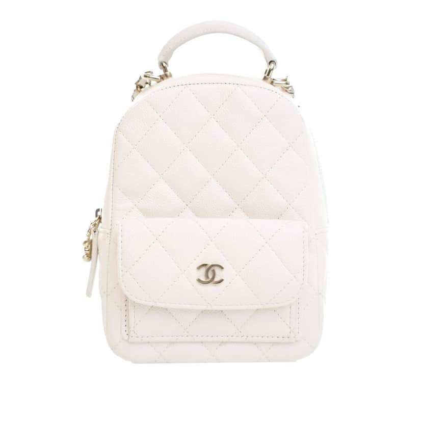 Chanel Mini CC Quilted Caviar Backpack White Leather Very good condition - Front View