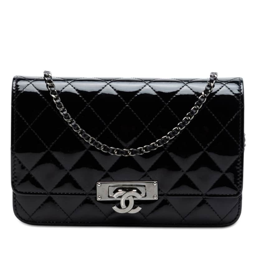 Chanel Quilted Patent Golden Class Wallet on Chain Black Leather Very good condition - Front View