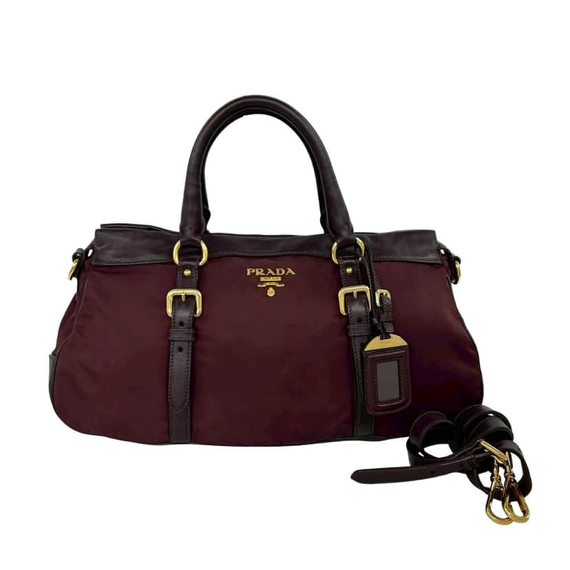 Prada Soft Calf Trimmed Tessuto Zip Top Satchel Red Very good condition - Front View