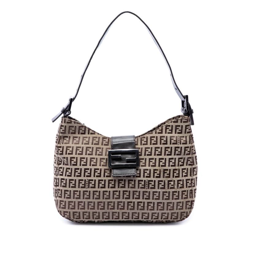 Fendi Zucchino Canvas Shoulder Bag Beige Very good condition - Front View