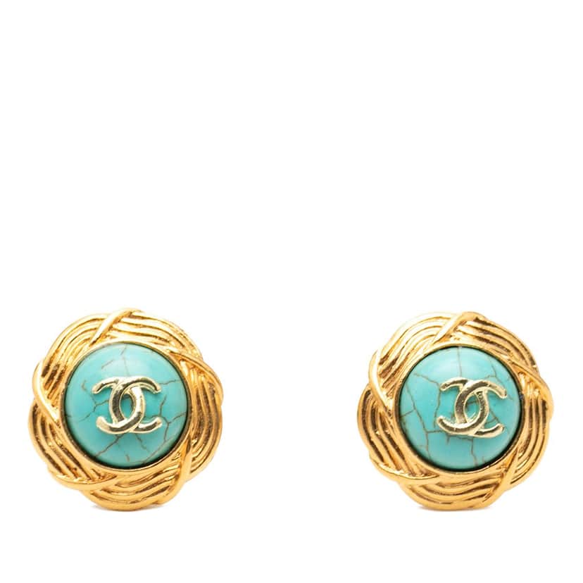 Chanel CC Gold Plated Resin Clip On Earrings Gold Metal Very good condition - Front View