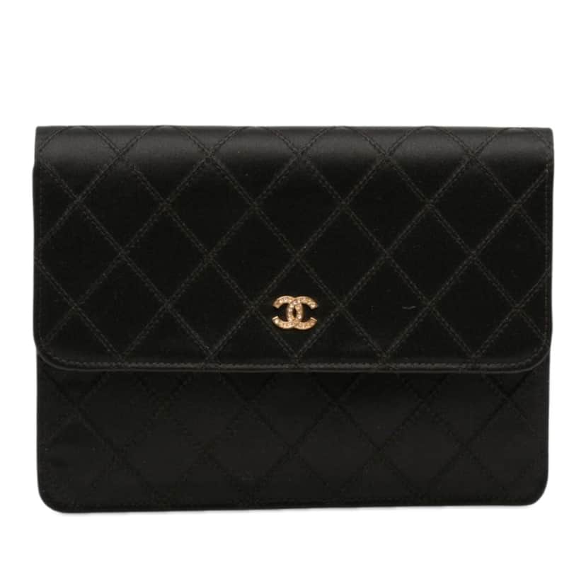 Chanel CC Satin Diamond Stitch Clutch Black Very good condition - Front View