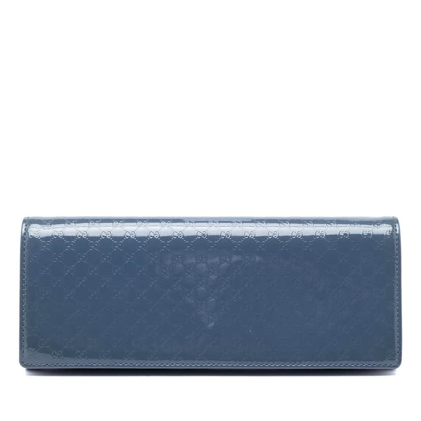 Gucci Microguccissima Patent Broadway Clutch Blue Leather Very good condition - Front View