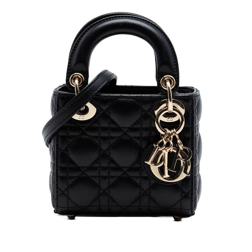 Dior Micro Lambskin Cannage Lady Dior Black Leather Very good condition - Front View