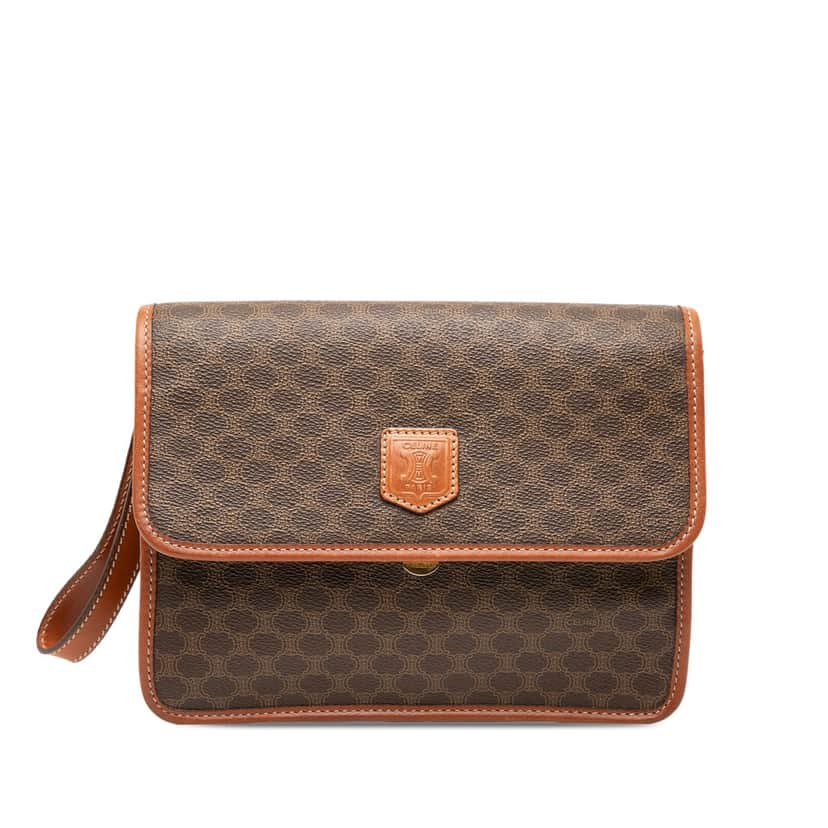 Celine Macadam Coated Canvas Clutch Brown Very good condition - Front View