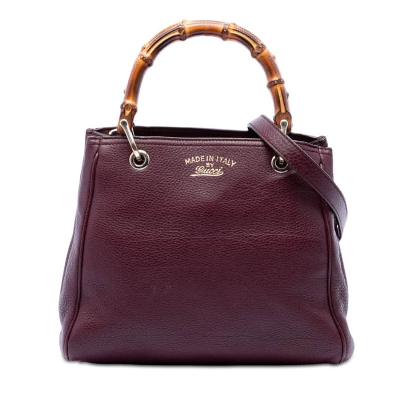 Gucci Small Calfskin Bamboo Shopper Satchel Purple Leather Very good condition - Front View