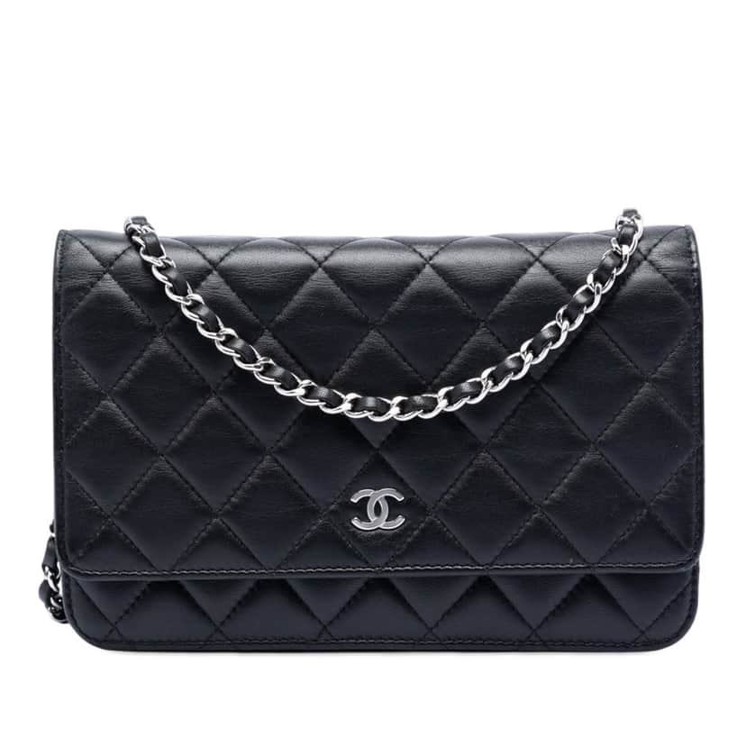 Chanel CC Quilted Lambskin Wallet On Chain Black Leather Very good condition - Front View
