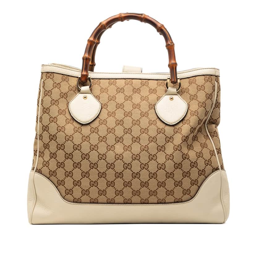 Gucci Medium GG Canvas Bamboo Diana Tote Beige Very good condition - Front View