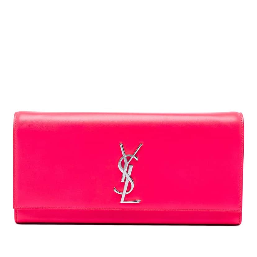 Saint Laurent Smooth Calfskin Monogram Cassandre Clutch Pink Leather Very good condition - Front View