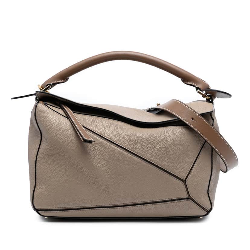 LOEWE Medium Calfskin Puzzle Satchel Brown Leather Very good condition - Front View