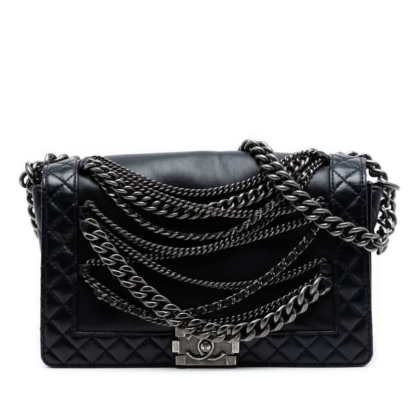 Chanel Medium Paris Dallas Enchained Boy Flap Black Leather Very good condition - Front View