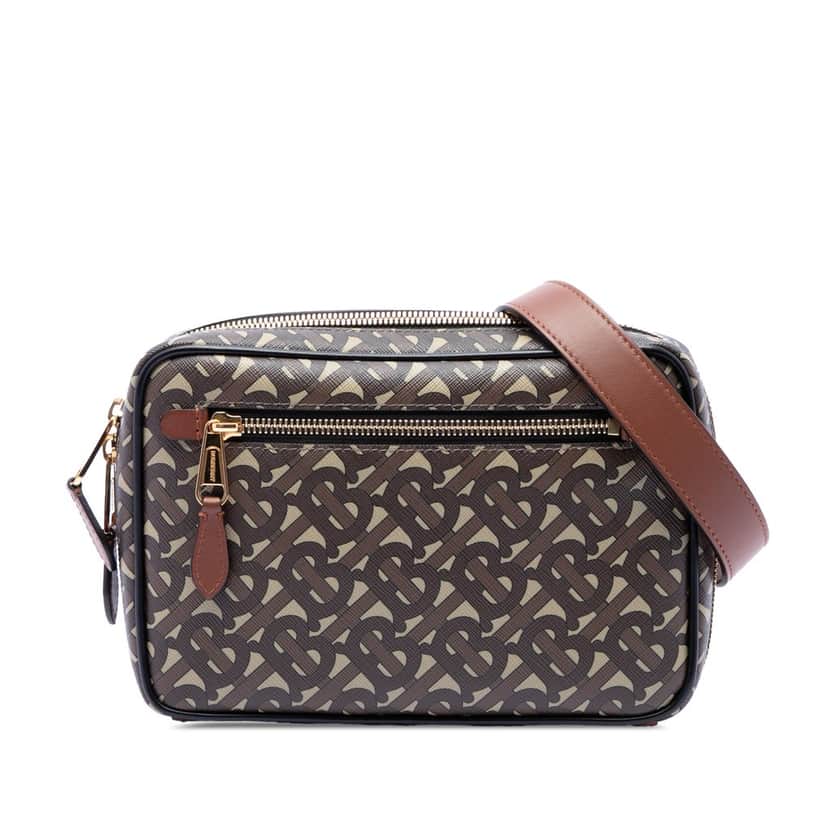 Burberry TB Monogram E-Canvas Camera Bag Brown Very good condition - Front View