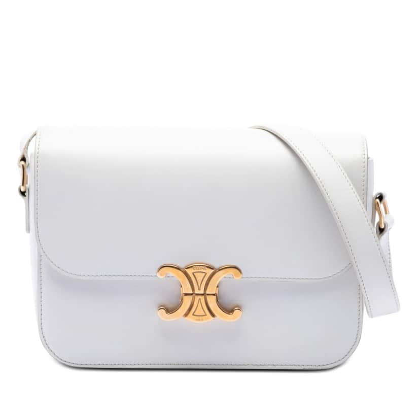 Celine Classique Shiny Calfskin Triomphe Crossbody White Leather Very good condition - Front View