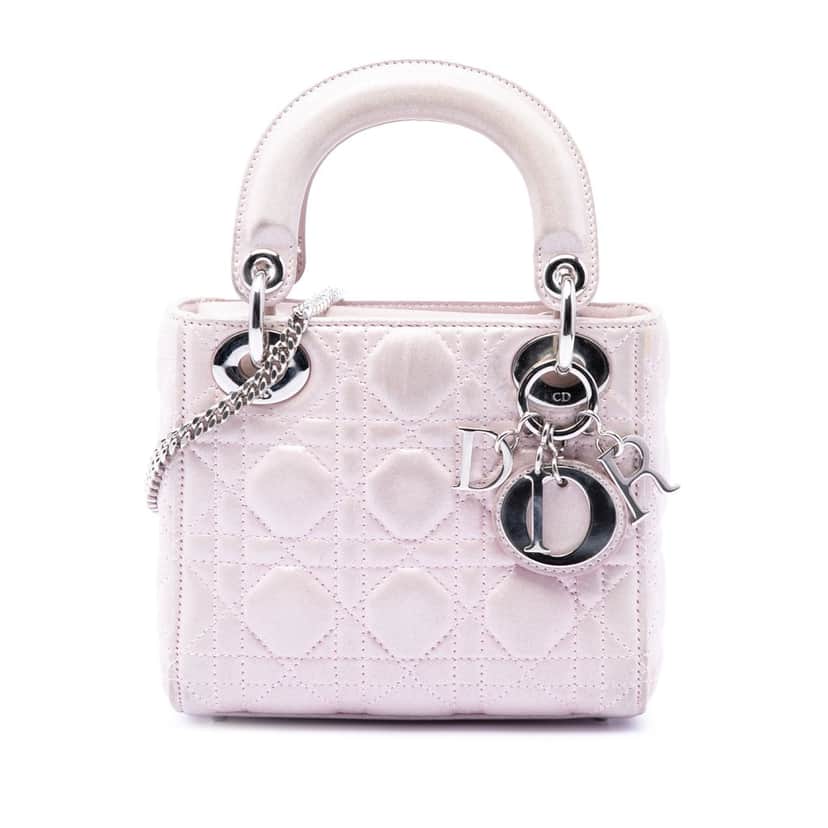 Dior Mini Iridescent Lambskin Cannage Lady Dior Pink Leather Very good condition - Front View