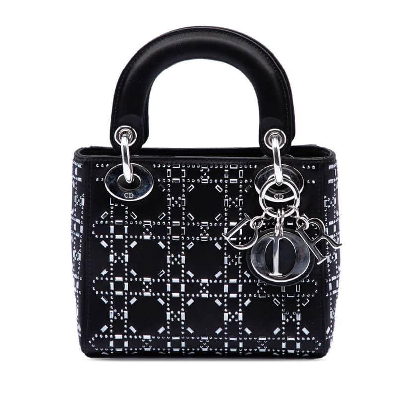 Dior Mini Velvet Cannage Strass Embellished Lady Dior Black Very good condition - Front View