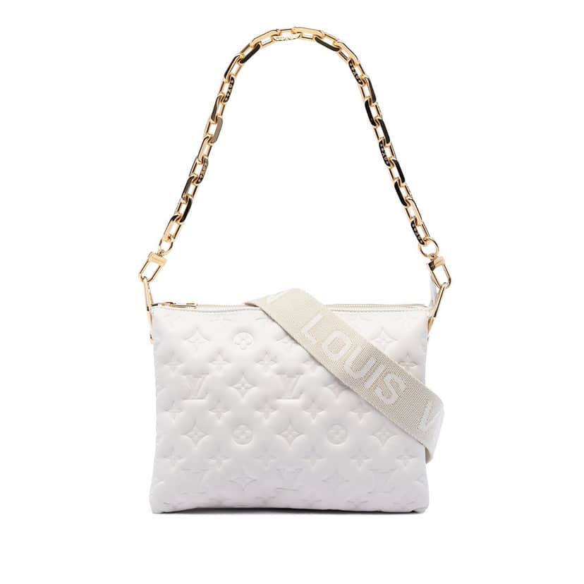 Louis Vuitton Monogram Embossed Puffy Lambskin Coussin PM White Leather Very good condition - Front View