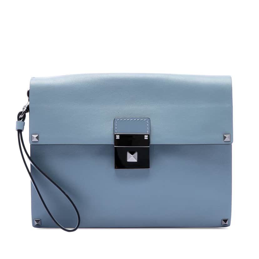 Valentino Leather Rockstud Wristlet Clutch Blue Leather Very good condition - Front View