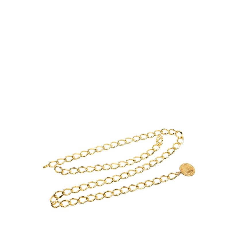 Chanel Gold Plated Rue Cambon Medallion Chain Link Belt Gold Metal Very good condition - Front View