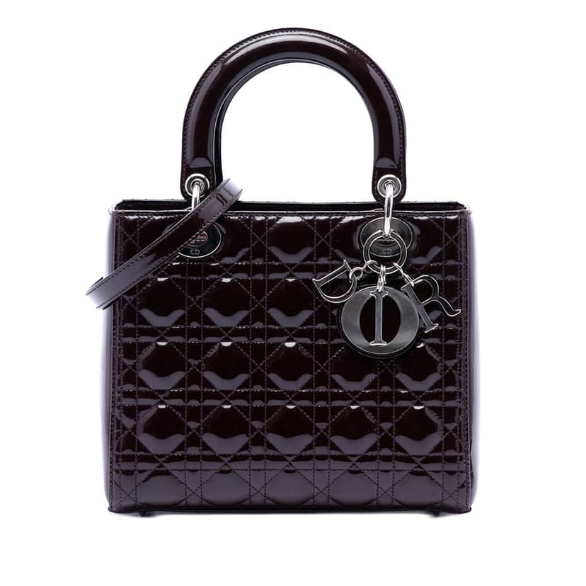 Dior Medium Patent Cannage Lady Dior Purple Leather Very good condition - Front View