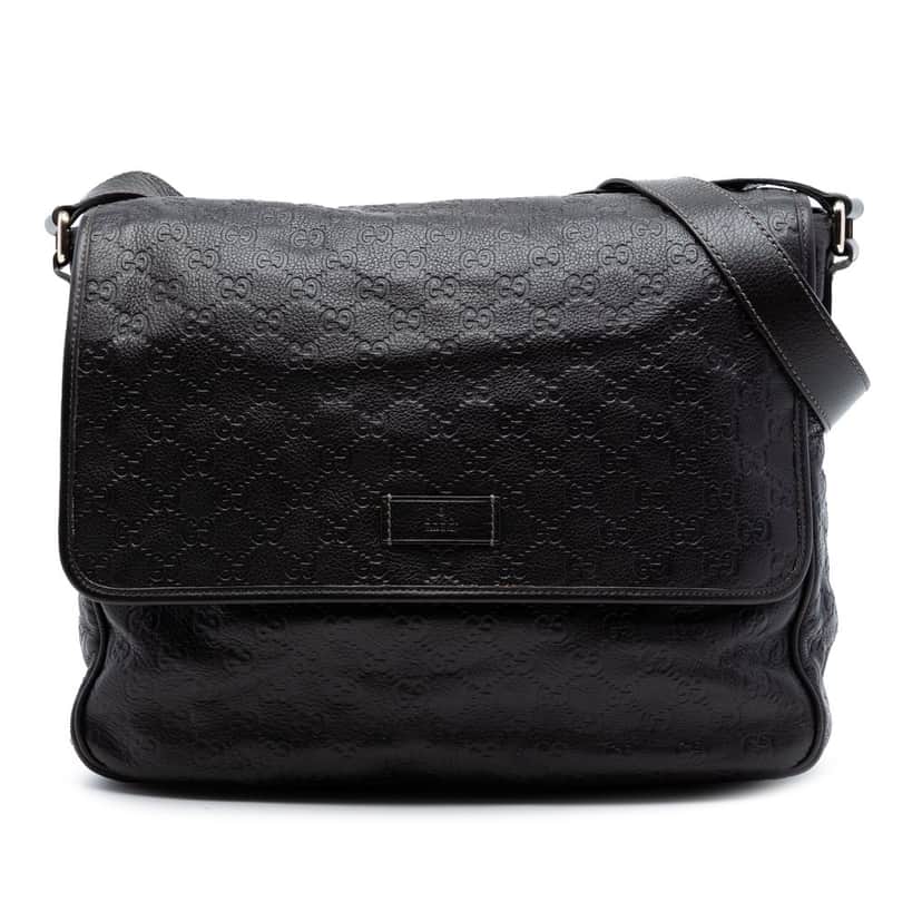 Gucci Guccissima Messenger Bag Black Leather Very good condition - Front View