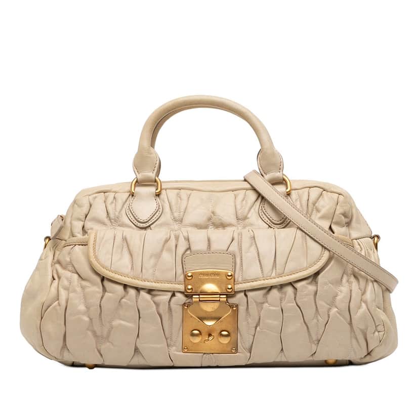 Miu Miu Matelasse Nappa Coffer Satchel Beige Leather Very good condition - Front View