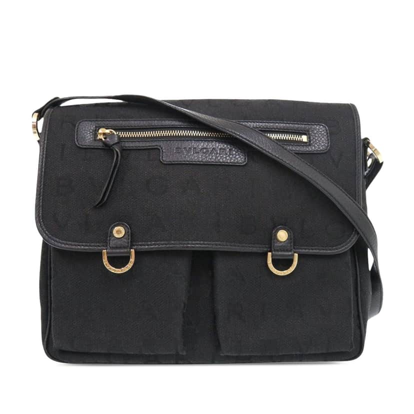 Bvlgari Logomania Canvas Messenger Bag Black Very good condition - Front View