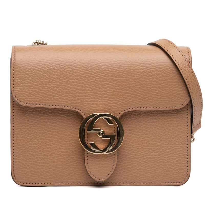 Gucci Small Dollar Calfskin Interlocking G Crossbody Beige Leather Very good condition - Front View