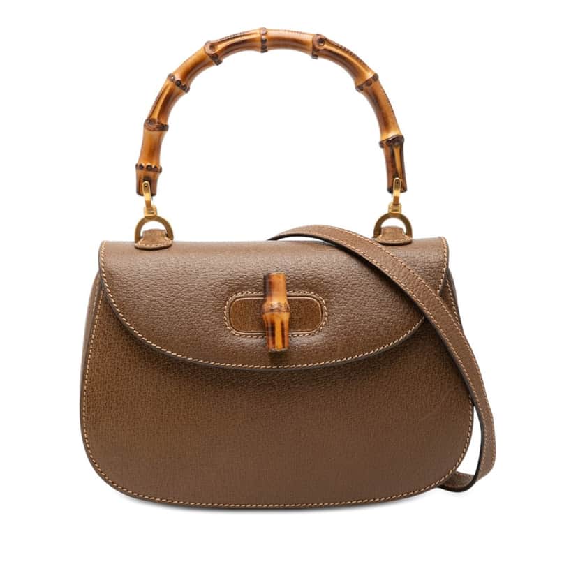 Gucci Small Grained Calfskin Bamboo Night Brown Leather Very good condition - Front View