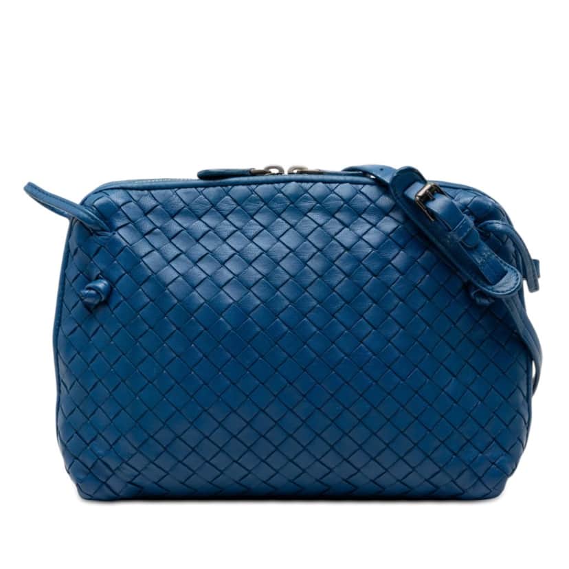 Bottega Veneta Nappa Intrecciato Nodini Crossbody Blue Leather Very good condition - Front View